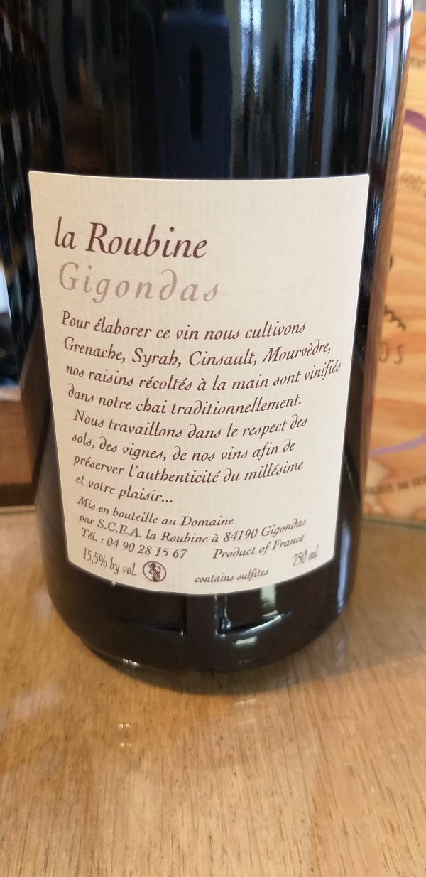 (1038-001) Gigondas 2019 - Rouge Sec Tranquille - Domaine de la Roubine (Eric et Sophie Ughetto )
