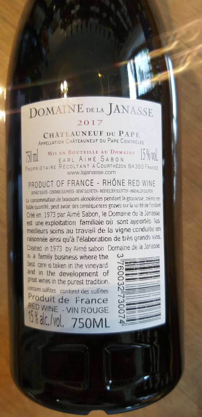 (1052-001) Châteauneuf du Pape 2017 - Rouge Sec Tranquille - Domaine de la Janasse (Famille Sabon)