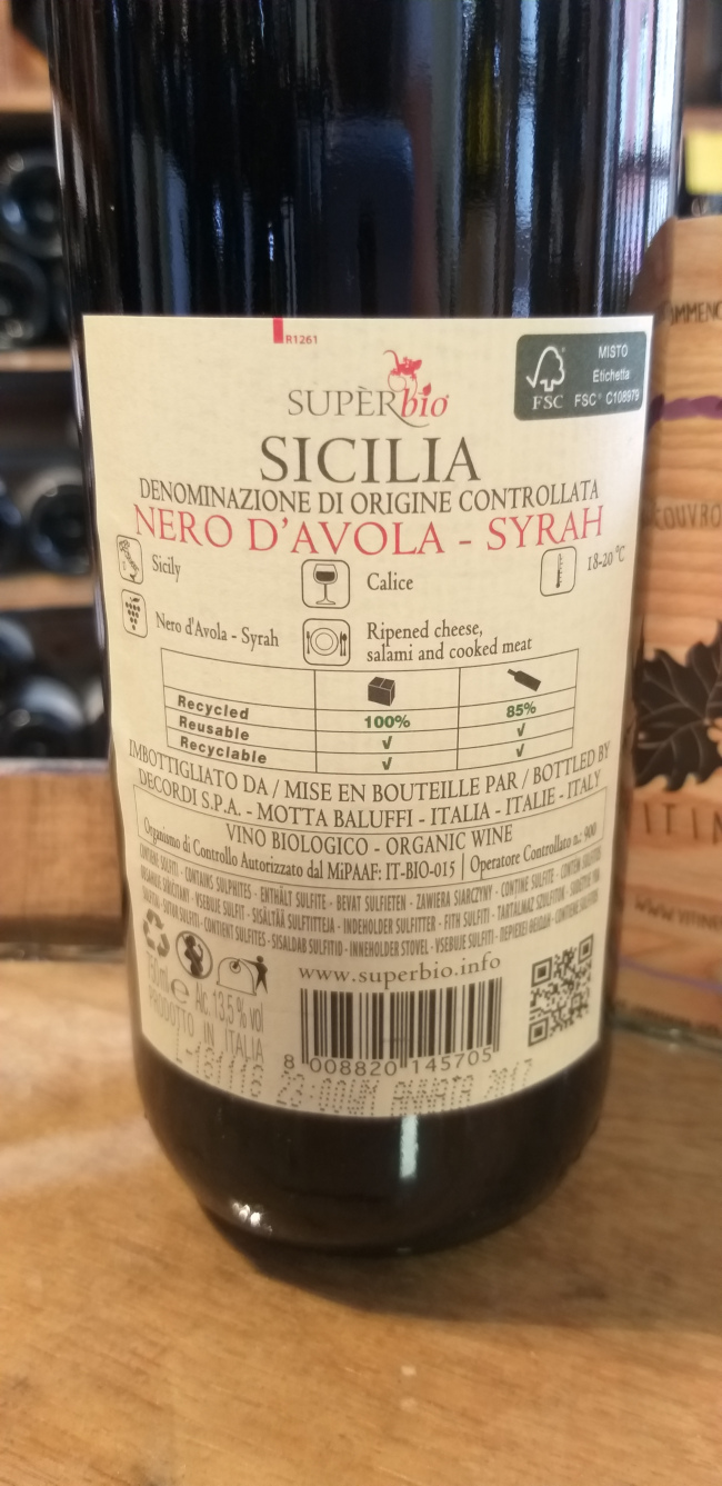 (1054-001) Superbio Nero d'Avola-Syrah 2020 - Rouge Sec Tranquille - Vinicola Decordi (Famille Decordi)