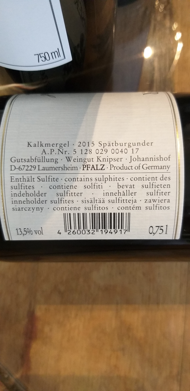 (1056-001) Laumersheim Kalkmergel Spätb. Trocken 2015 - Rouge Sec Tranquille - Weingut Knipser (Volker et Werner Knipser)
