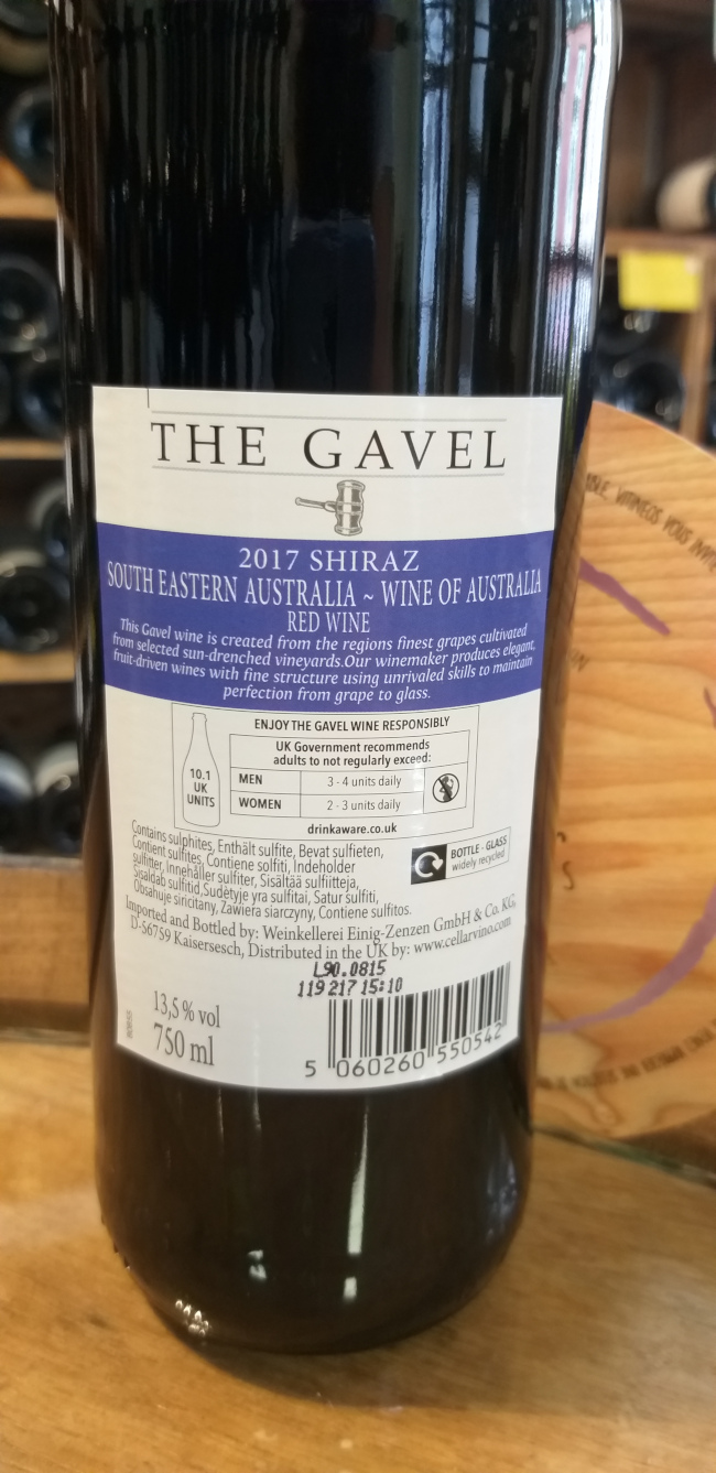 (1063-001) Shiraz 2017 - Rouge Sec Tranquille - The Gavel