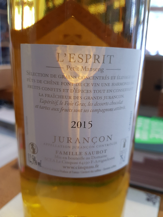 (1069-002) L'Esprit 2015 - Blanc Moelleux Tranquille - Domaine du Cinquau (Pierre Saubot)