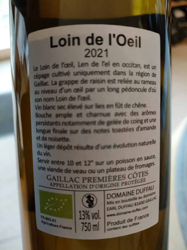 (1110-002) Loin de l'oeil 2021 - Blanc Sec Tranquille - Domaine Duffau (Anne et Bruno Duffau)