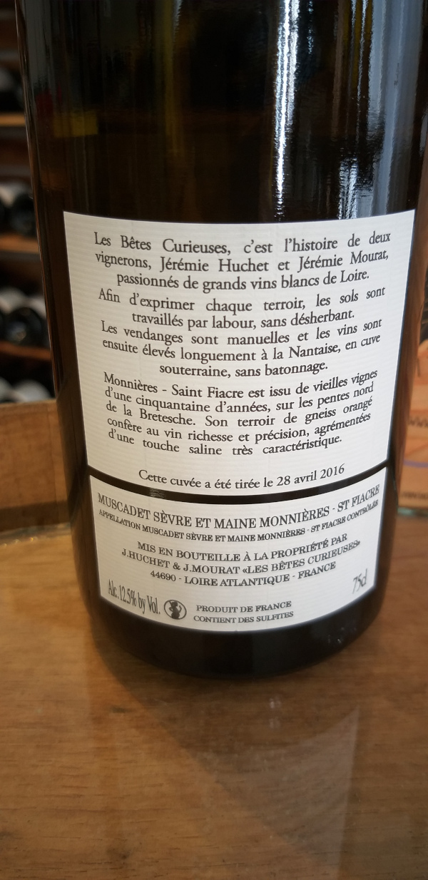 (1033-003) Monnières-Saint Fiacre 2015 - Blanc Sec Tranquille - Les Bêtes Curieuses (J. Huchet et J. Mourat)