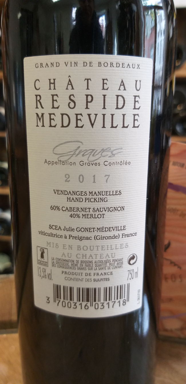 (1050-003) Château Respide 2019 - Rouge Sec Tranquille - Gonet-Médeville (Julie Gonet-Médeville)