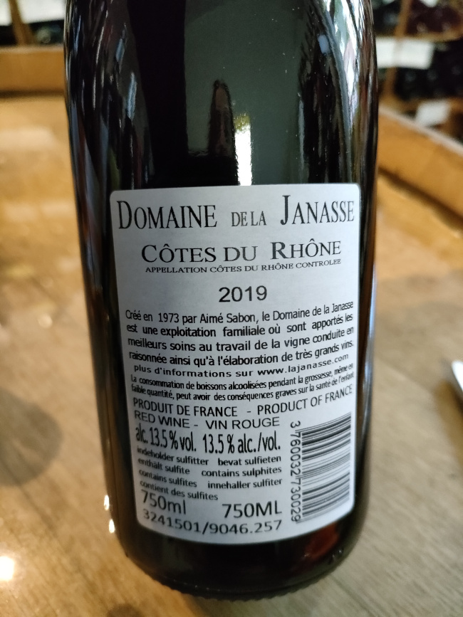 (1052-003) Côtes du Rhône 2019 - Rouge Sec Tranquille - Domaine de la Janasse (Famille Sabon)
