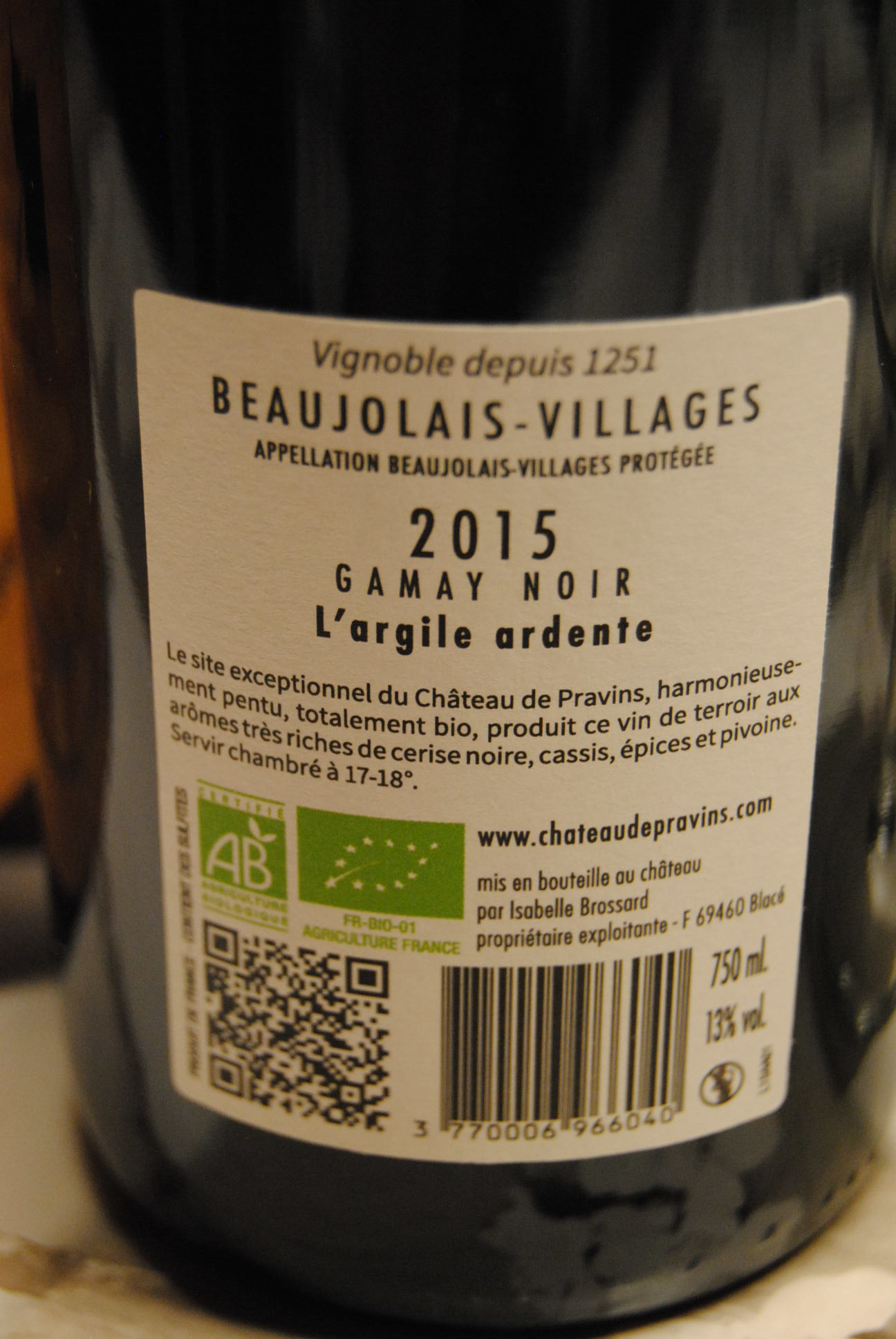 (1001-003) L'Argile Ardente 2015 - Rouge Sec Tranquille - Chateau de Pravins (Isabelle Brossard)