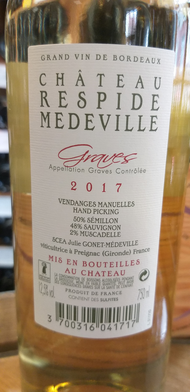 (1050-004) Château Respide 2017 - Blanc Sec Tranquille - Gonet-Médeville (Julie Gonet-Médeville)