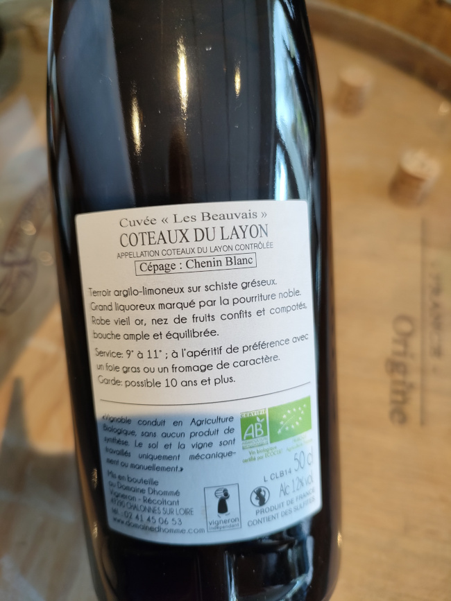 (1115-005) Les Beauvais 2023 - Blanc Liquoreux Tranquille - Domaine Dhommé (Clarisse et Quentin Dhommé)