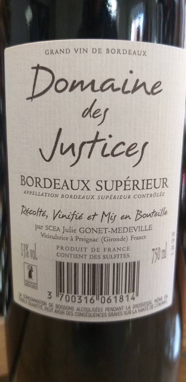 (1050-006) Domaine Les Justices 2018 - Rouge Sec Tranquille - Gonet-Médeville (Julie Gonet-Médeville)