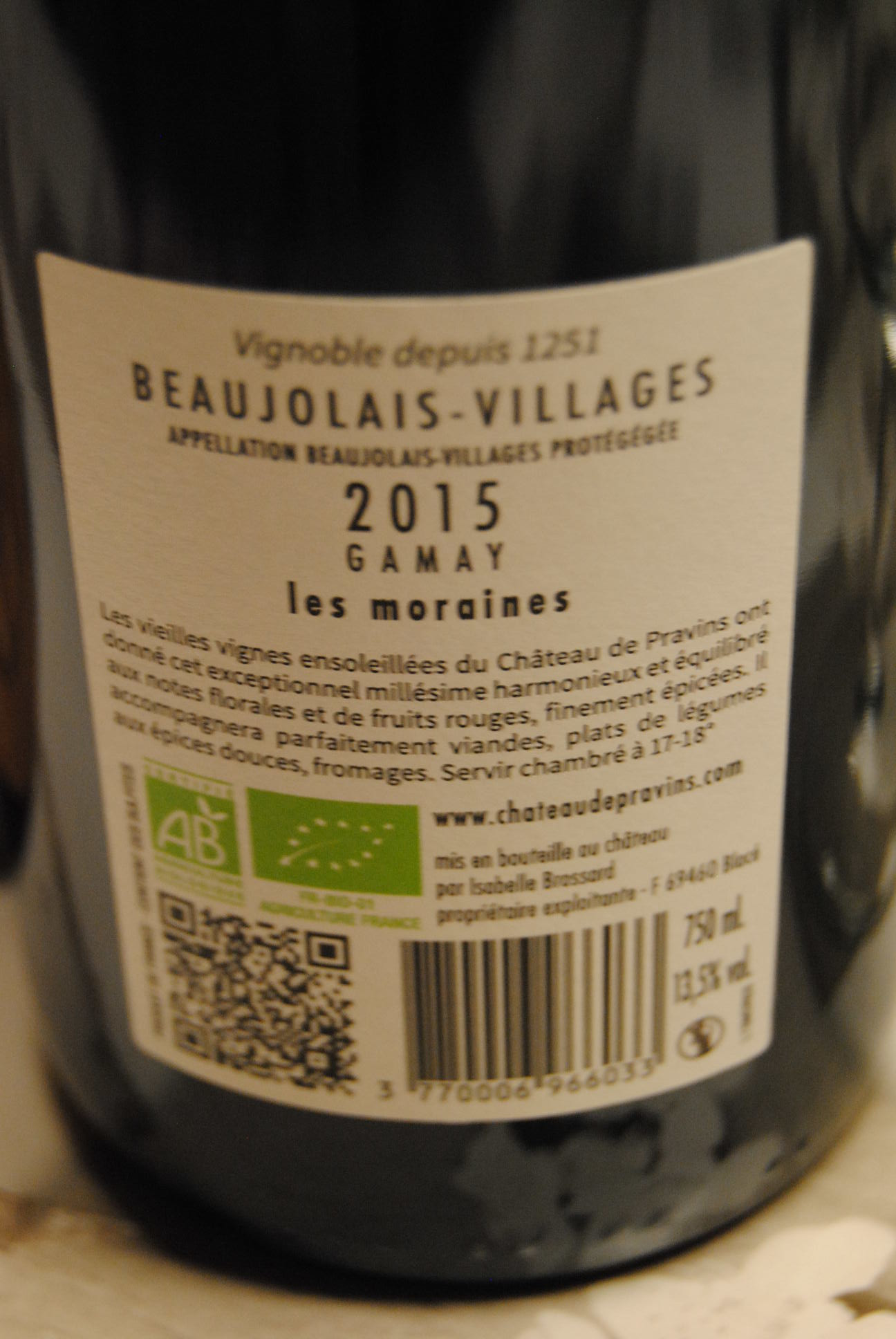 (1001-006) Les Moraines 2015 - Rouge Sec Tranquille - Chateau de Pravins (Isabelle Brossard)