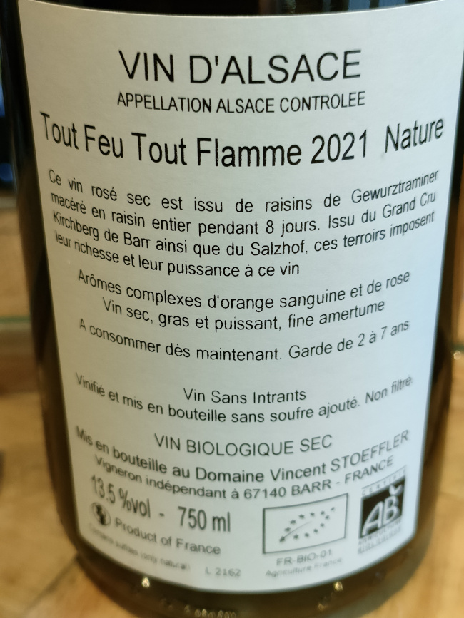(1099-008) Tout Feu Tout Flamme Salzhof 2021 - Rosé Sec Tranquille - Domaine Vincent Stoeffler (Vincent Stoeffler)