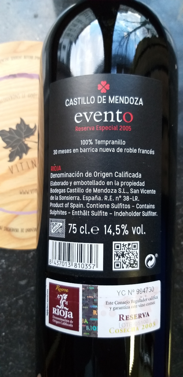 (1019-008) Evento Vino de Autor, Reserva Especial 2005 - Rouge Sec Tranquille - Castillo de Mendoza (Famille Mendoza)